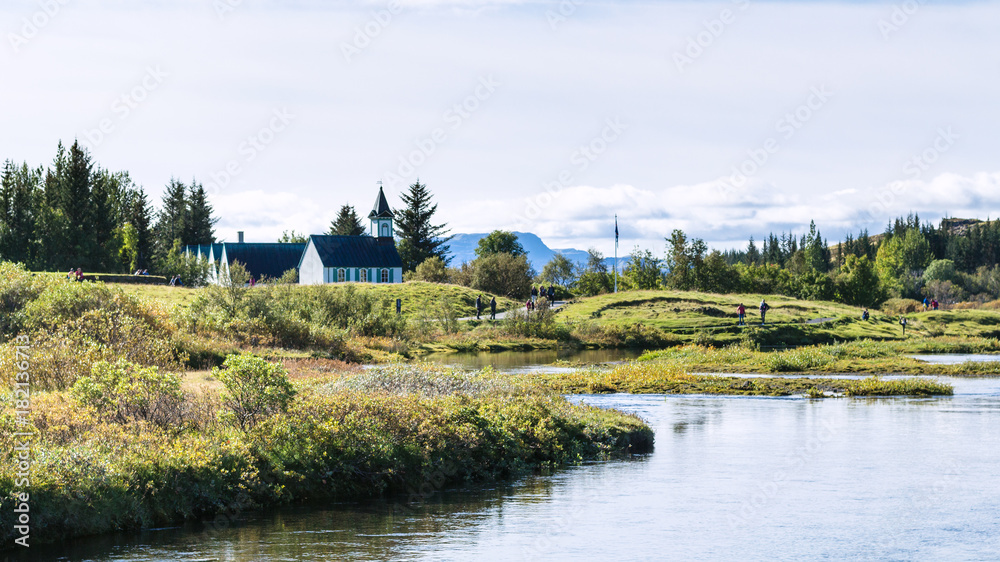 Thingvallakirkja near Oxara river in Thingvellir Thingvallakirkja near Oxara river in Thingvellir