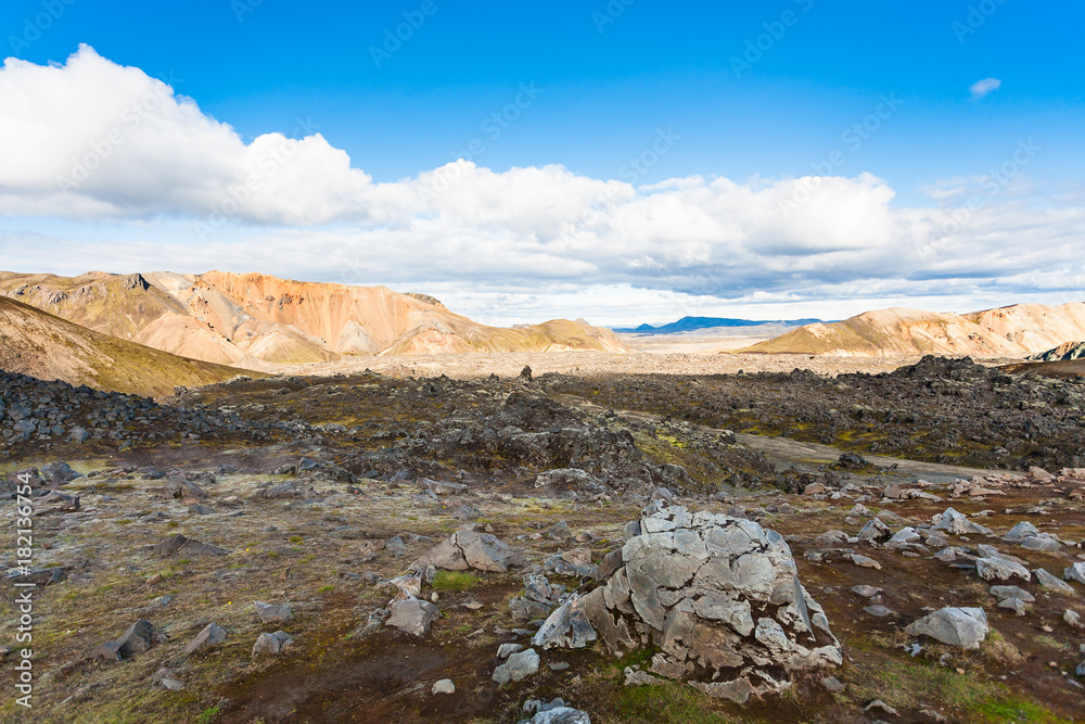 Fototapeta premium view of Laugahraun volcanic lava field in Iceland