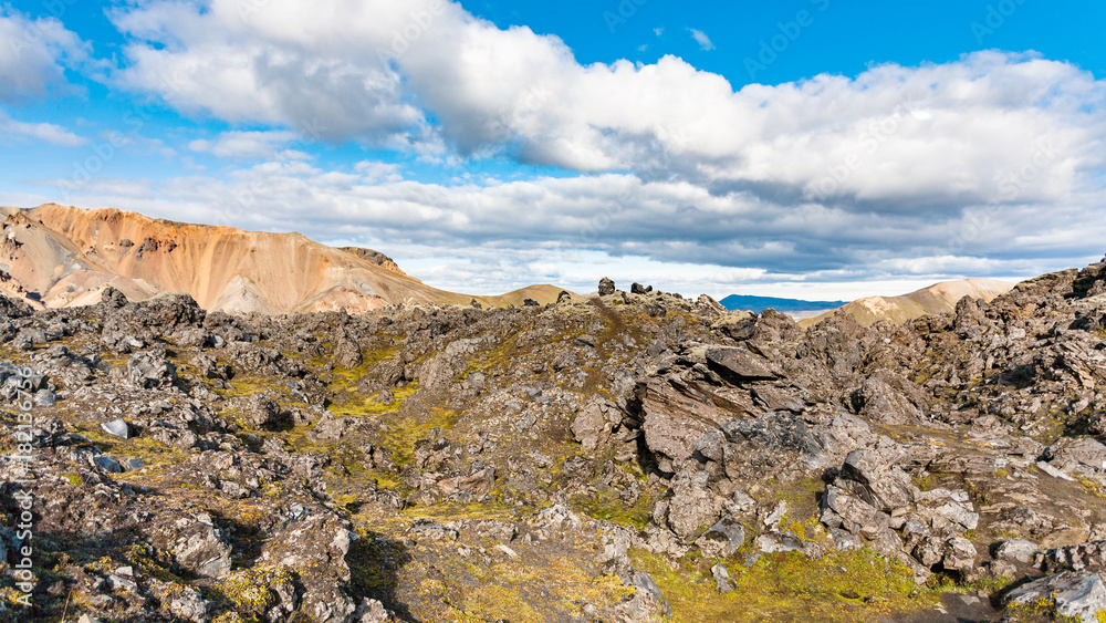 panoramic view of Laugahraun volcanic lava field