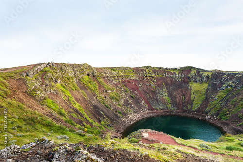 view of Kerid lake in volcanic crater in autumn