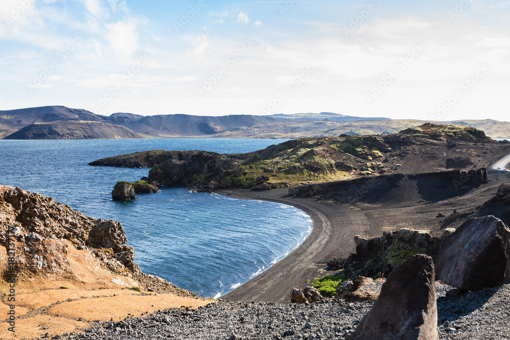 volcanic coast of Kleifarvatn lake in Iceland