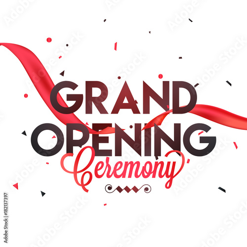 Grand opening vector background with red ribbon.
