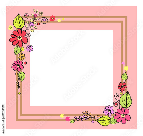 Pink Frame with Flowers on Vector Illustration