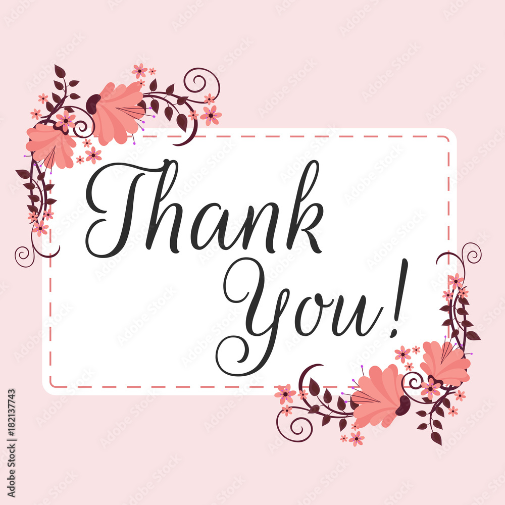 Beautiful flowers decorated label with text Thank You. Beautiful flowers decorated label with text Thank You.