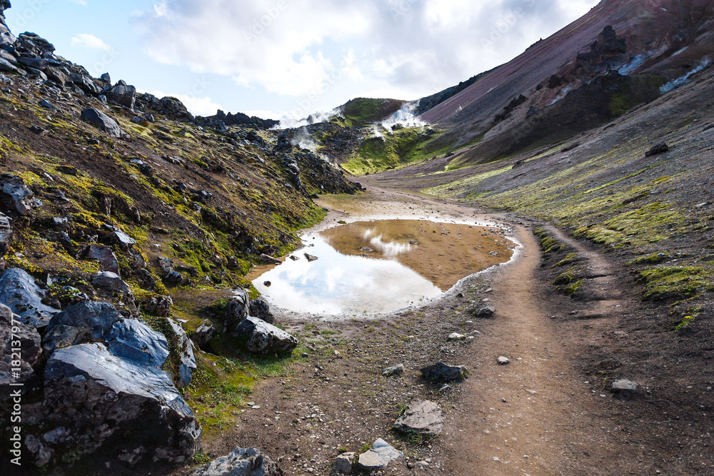 puddle in Landmannalaugar area in Iceland puddle in Landmannalaugar area in Iceland