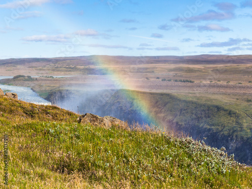 rainbow over canyon of Olfusa river in Iceland