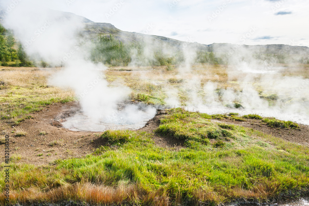 geyser pool in Haukadalur in Iceland in autumn