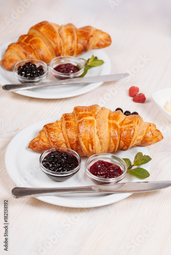 Close up of tasty croissants on the table