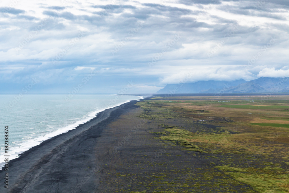 above view of Solheimafjara beach in Iceland above view of Solheimafjara beach in Iceland