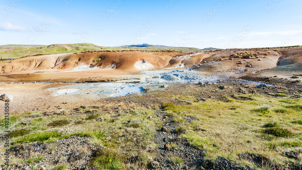 view of geothermal Krysuvik area with fumaroles