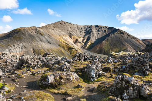 volcano and at Laugahraun lava field in Iceland photo