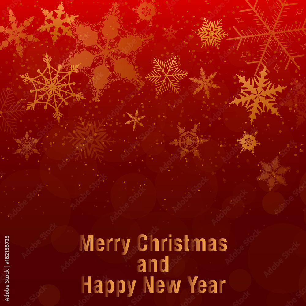 Christmas and New Year background. gold snowflakes and red background