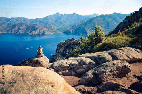 Fotografie View over the Gulf of Port and Scandola nature reserve in Corsica, France