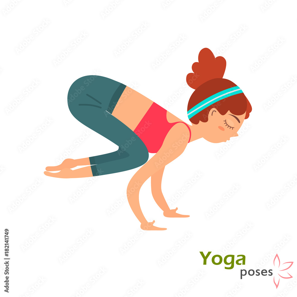 Yuong cute girl in yoga pose color illustration isolated on white Yuong cute girl in yoga pose color illustration isolated on white