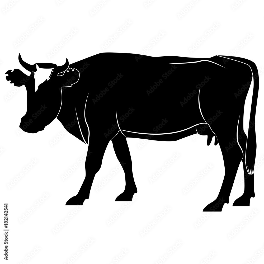 Picture of a cow silhouette for retro logos, emblems, badges, labels template vintage design element. Isolated on white background