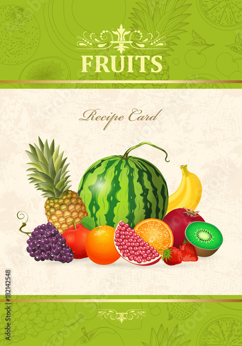 vintage card with fresh fruits and berries for your design