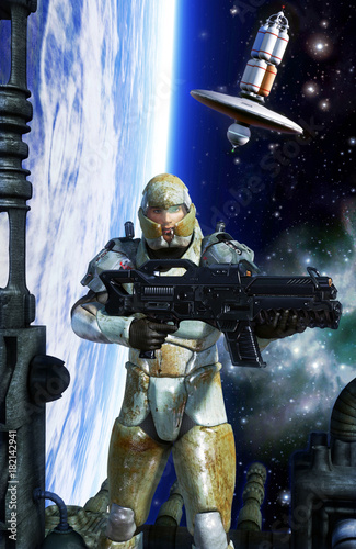 Картината върху платно futuristic soldier space marine trooper