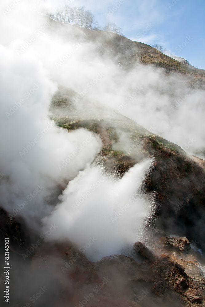 Geyser close-up. Volcanic activity and thermal field in the Kamchatka