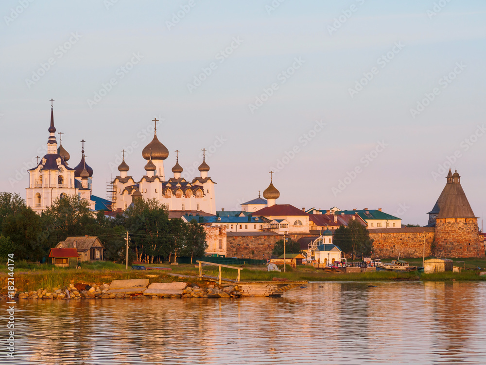 View On Solovetsky Monastery Walls, Towers And Churches On Summer Evening