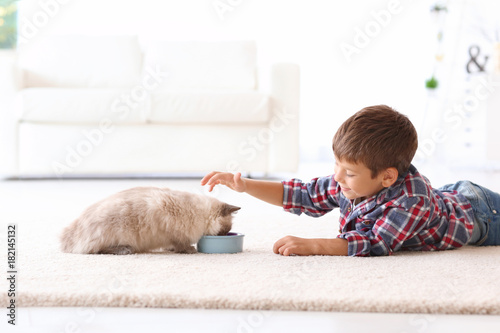 Cute little boy feeding flu...