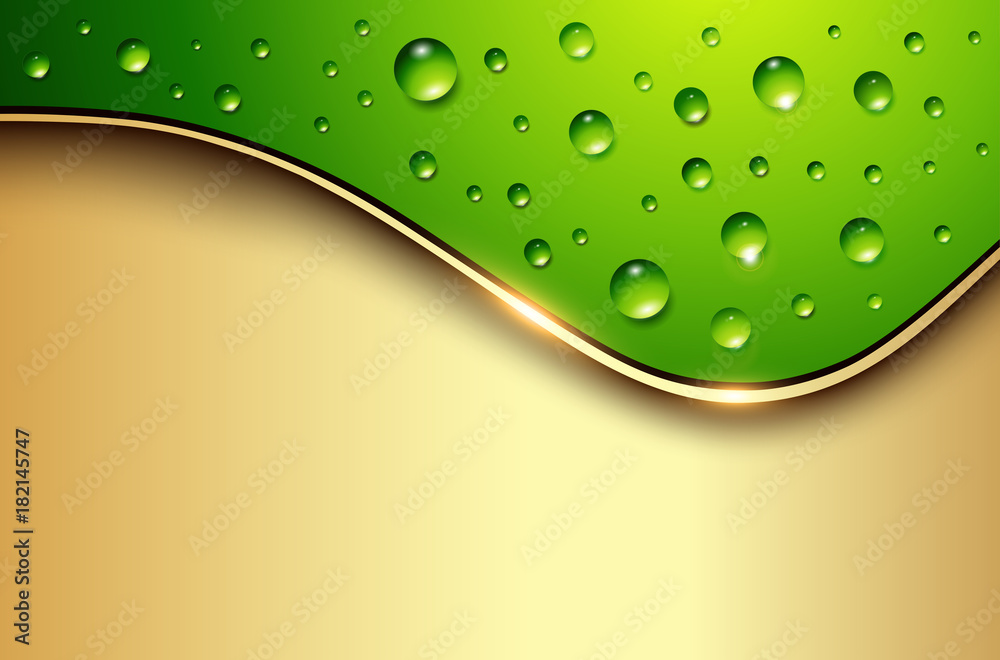Background with green water drops, vector 3d background with dew and copy  space. Stock Vector | Adobe Stock