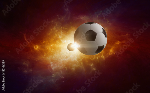 Soccer ball in glowing twisted galaxy