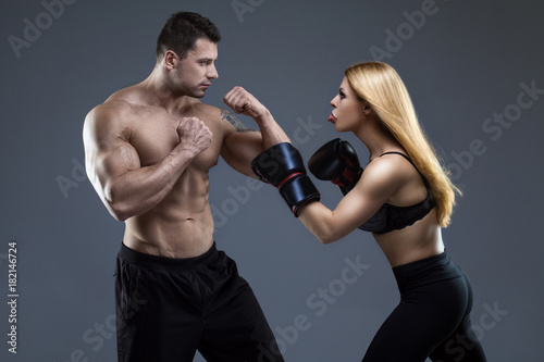 Sexy couple in a boxing match