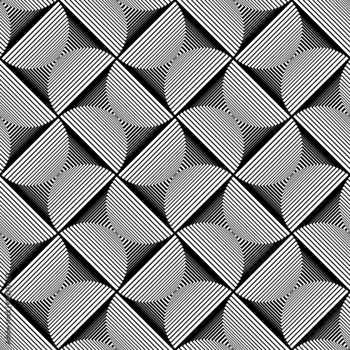 Black and white seamless pattern. Optical illusion. Vector illustration. Monochrome seamless background for your design. Geometric retro pattern with lines