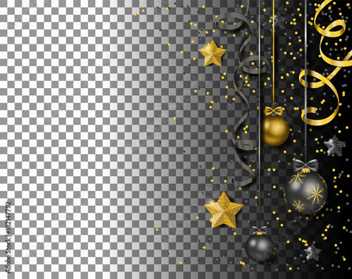 Merry christmas new year balls with confetti streamers stars vector isolated