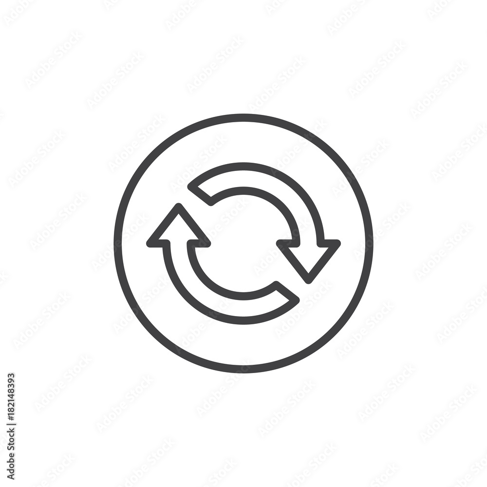 Reload two arrows in circle line icon, outline vector sign, linear style pictogram isolated on white. Process refresh symbol, logo illustration. Editable stroke Reload two arrows in circle line icon, outline vector sign, linear style pictogram isolated on white. Process refresh symbol, logo illustration. Editable stroke