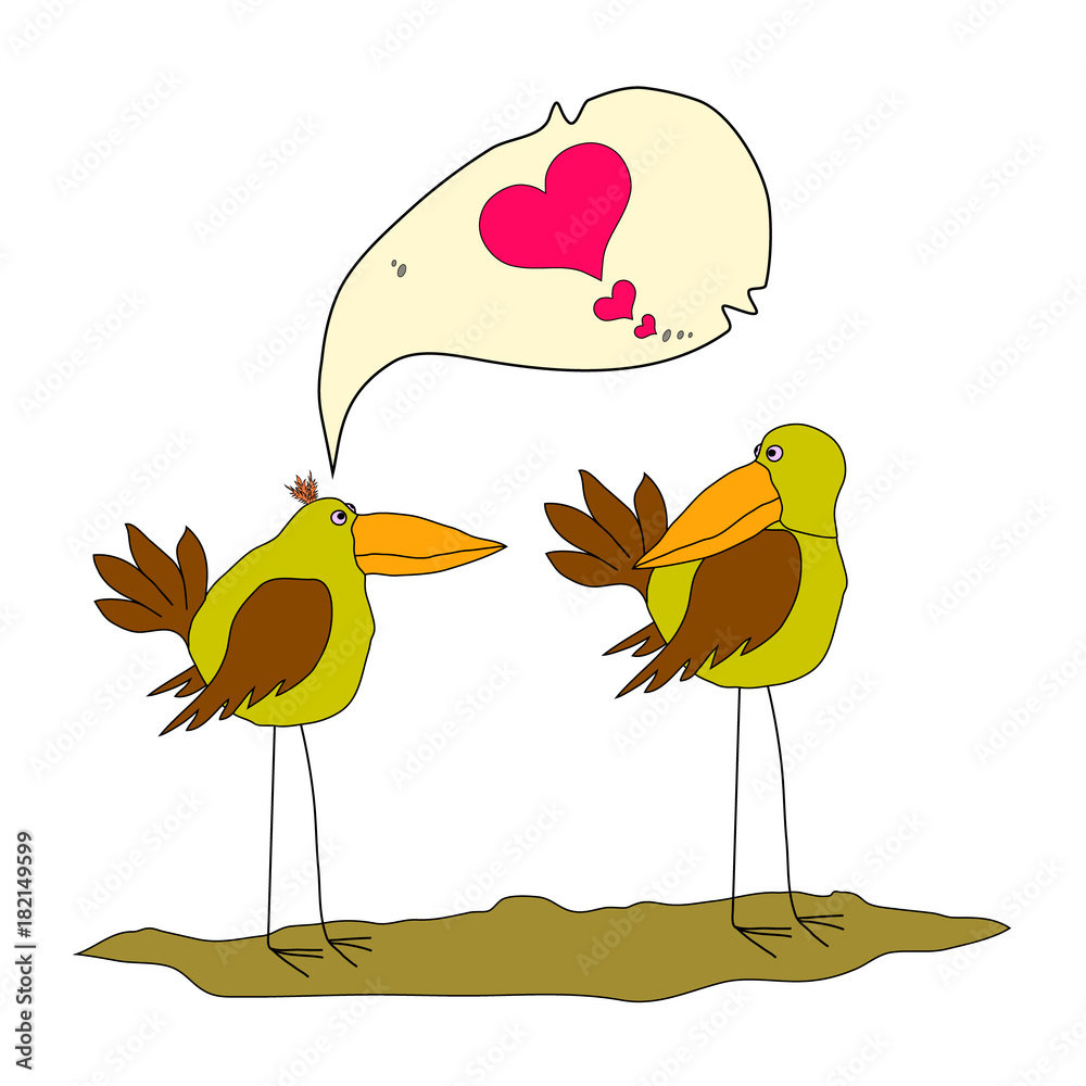 Two Very beautiful bird. Valentine  funny cartoon birds .Two crazy  birds in  love bird  ai10 Stock Vector | Adobe Stock