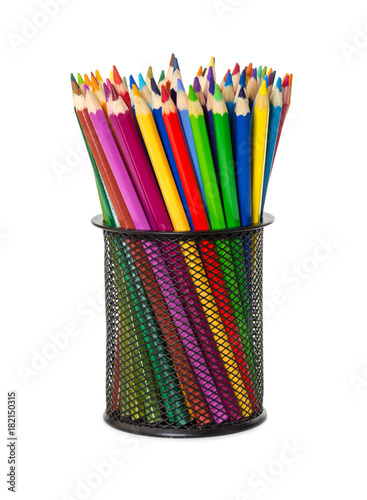 Colored pencils in black office cup