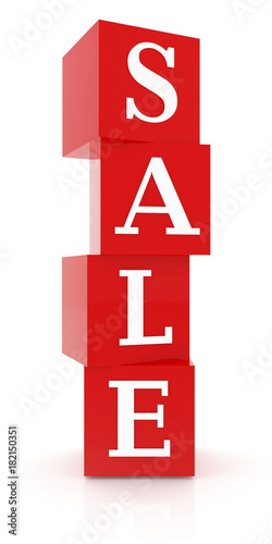 bright glossy cubes with letters forming the word sale, 3d render, 3d illustration