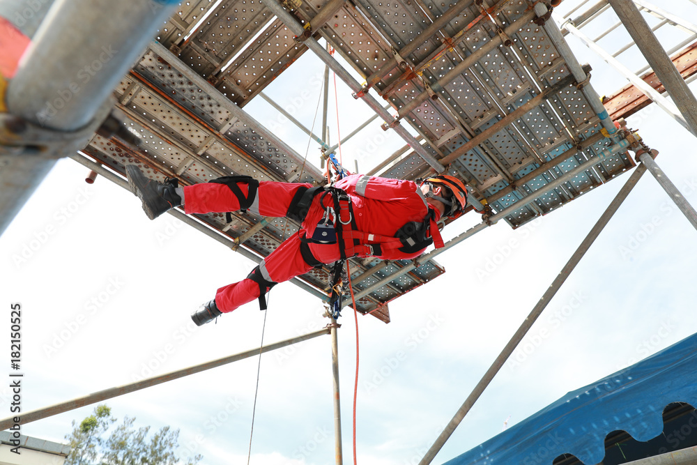 Fototapeta premium Work at height by rope access
