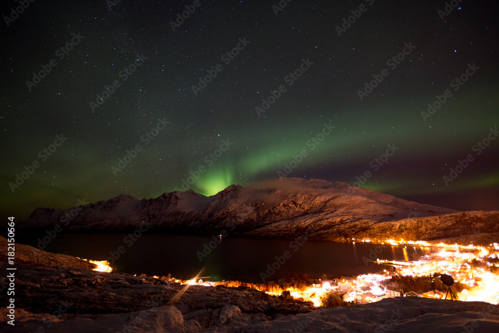 Aurora borealis over lyngen alps & Ersfjord