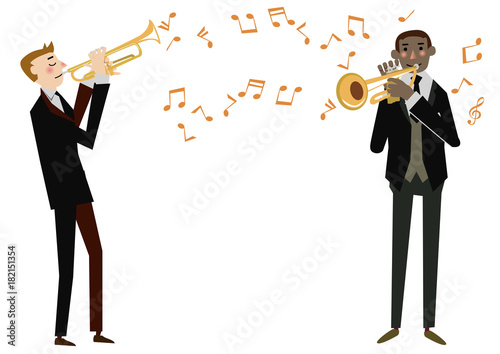 トランペッターのイラスト。トランペット。音楽のイメージ。