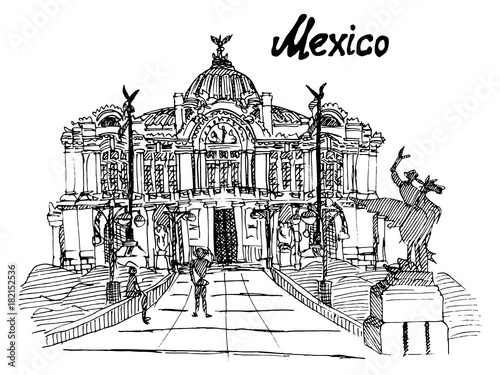 Mexican Palace of Fine Arts sketch handmade