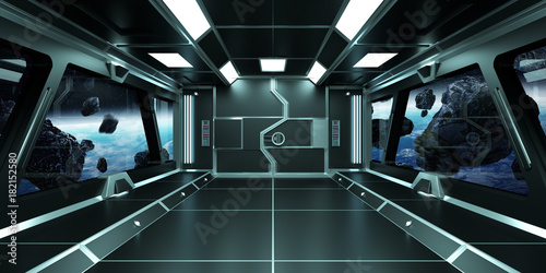 Fototapeta Naklejka Na Ścianę i Meble -  Spaceship interior with view on Earth 3D rendering elements of this image furnished by NASA