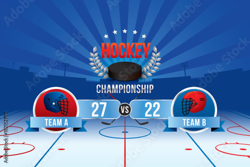 Vector of ice hockey championship with team competition and scoreboard.