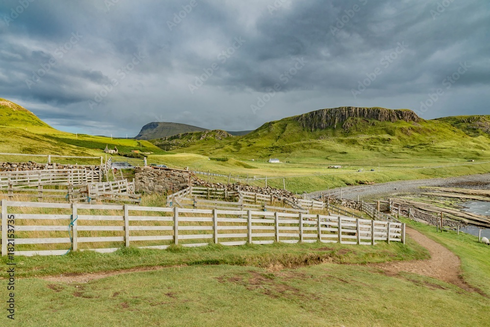 lands between sky and ocean panorama of Scotland in England in summer