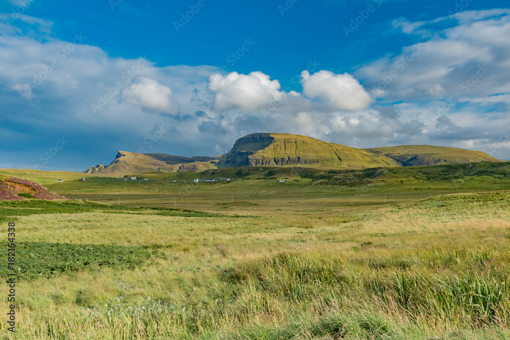 lands between sky and ocean panorama of Scotland in England in summer