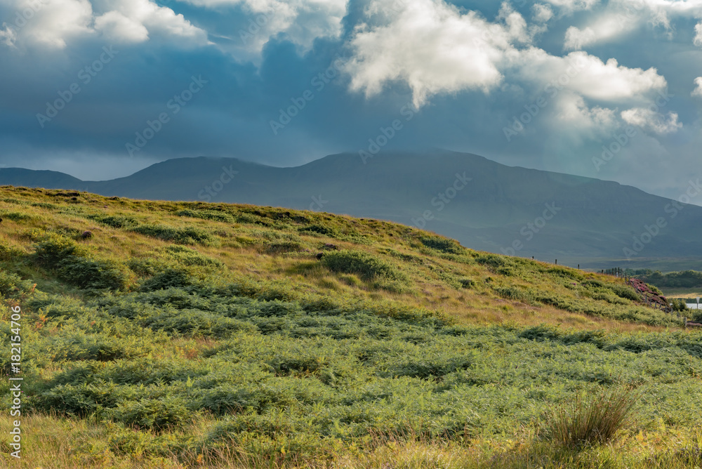 lands between sky and ocean panorama of Scotland in England in summer