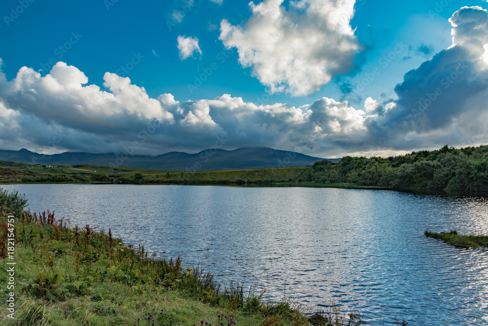 lands between sky and ocean panorama of Scotland in England in summer