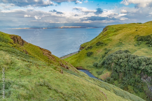 lands between sky and ocean panorama of Scotland in England in summer