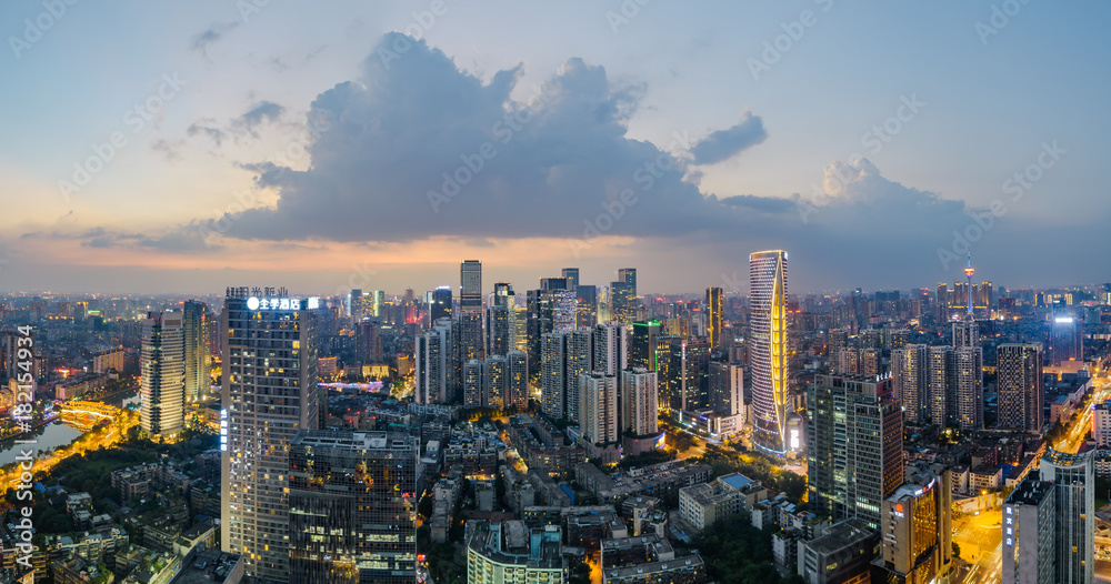 The nightscape of Chengdu downtown at night