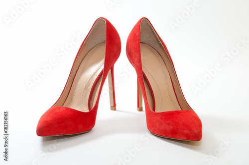 Female shoes, bright, suede on white background