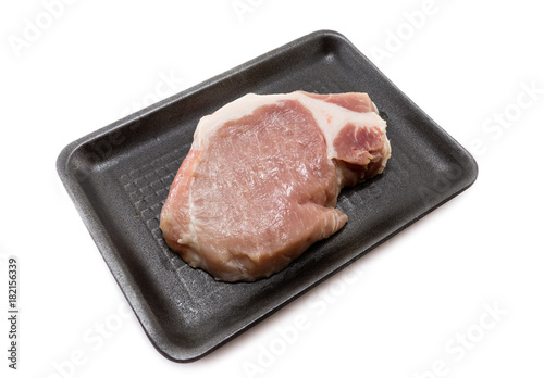 Raw pork loin  in  packaging tray