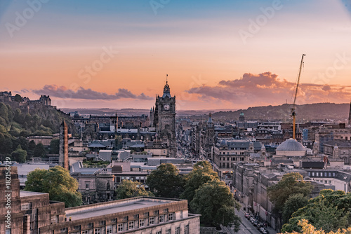 sunset in Edinburgh Castle in Scotland during the August festival