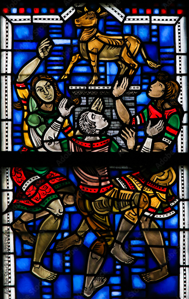 Stained Glass in Worms - Worship of the Golden Calf