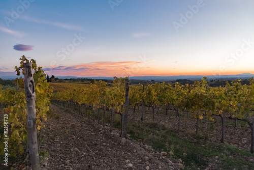 sunset over the chianti hills in autumn in province of Siena Tuscany Italy...